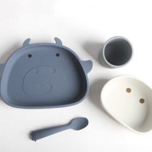 Cow set: 2 plates, cup with lid, and spoon