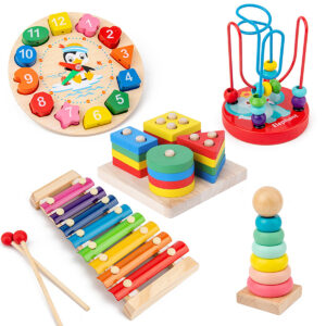 5 Stück/6 Stück Montessori Holz spielzeug mit Xylophon, Glocke, Perlen, Tromme